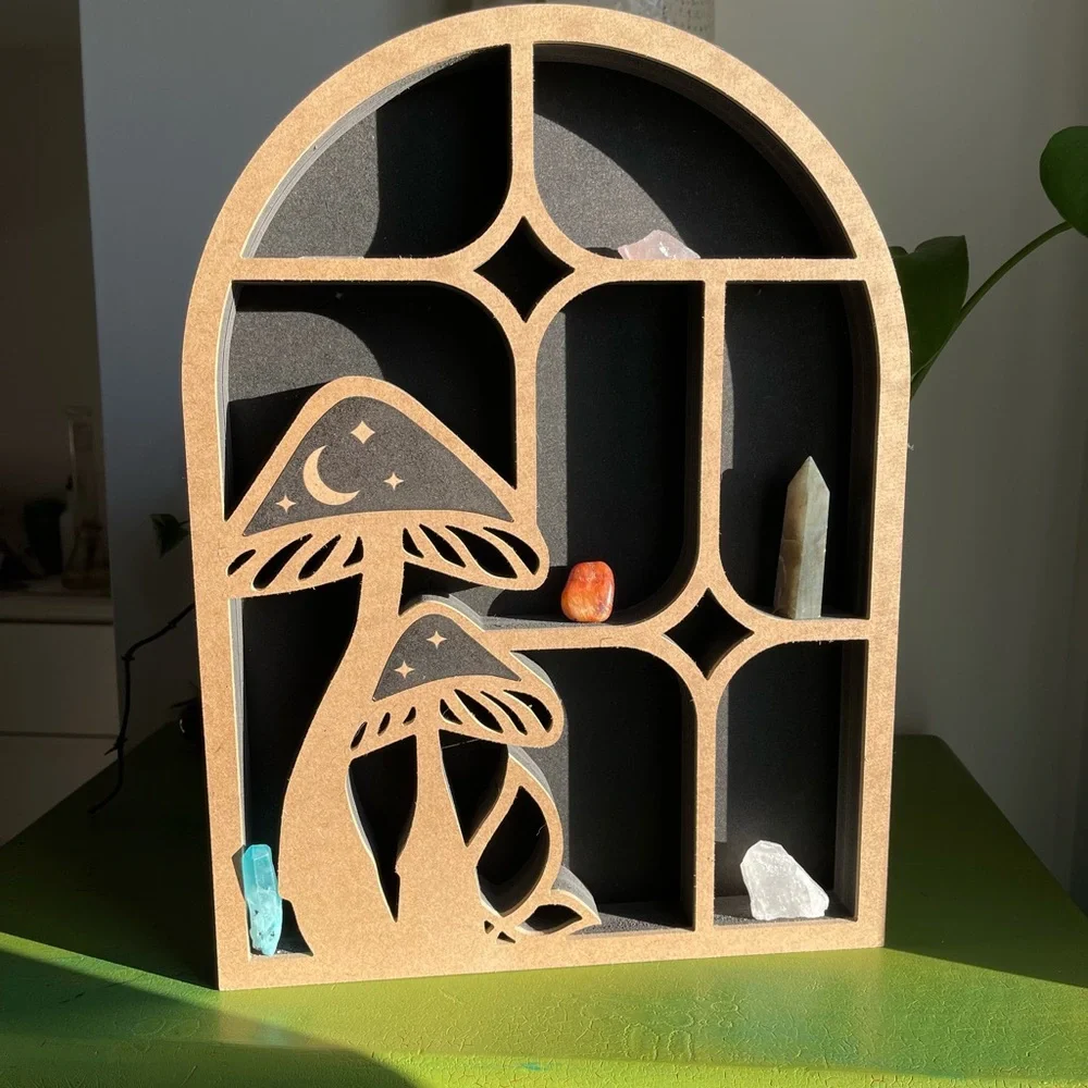 Mushroom Design Wall Shelf - Brown